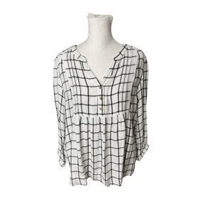 Wrangler Burgundy Plaid Pintuck Boho Blouse White Black Medium